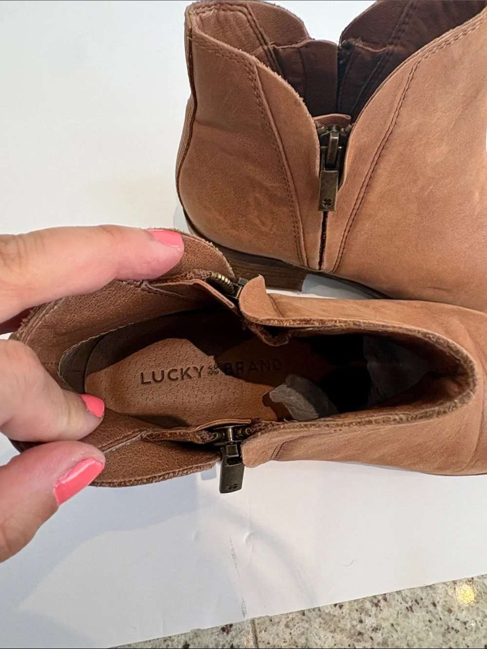 Lucky Brand Women's Tan, Tobacco Brown Leather Ankle Booties 6.5